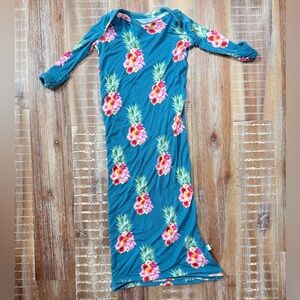 Posh Peanut Teal Bamboo Floral Zipper Gown 0-3m